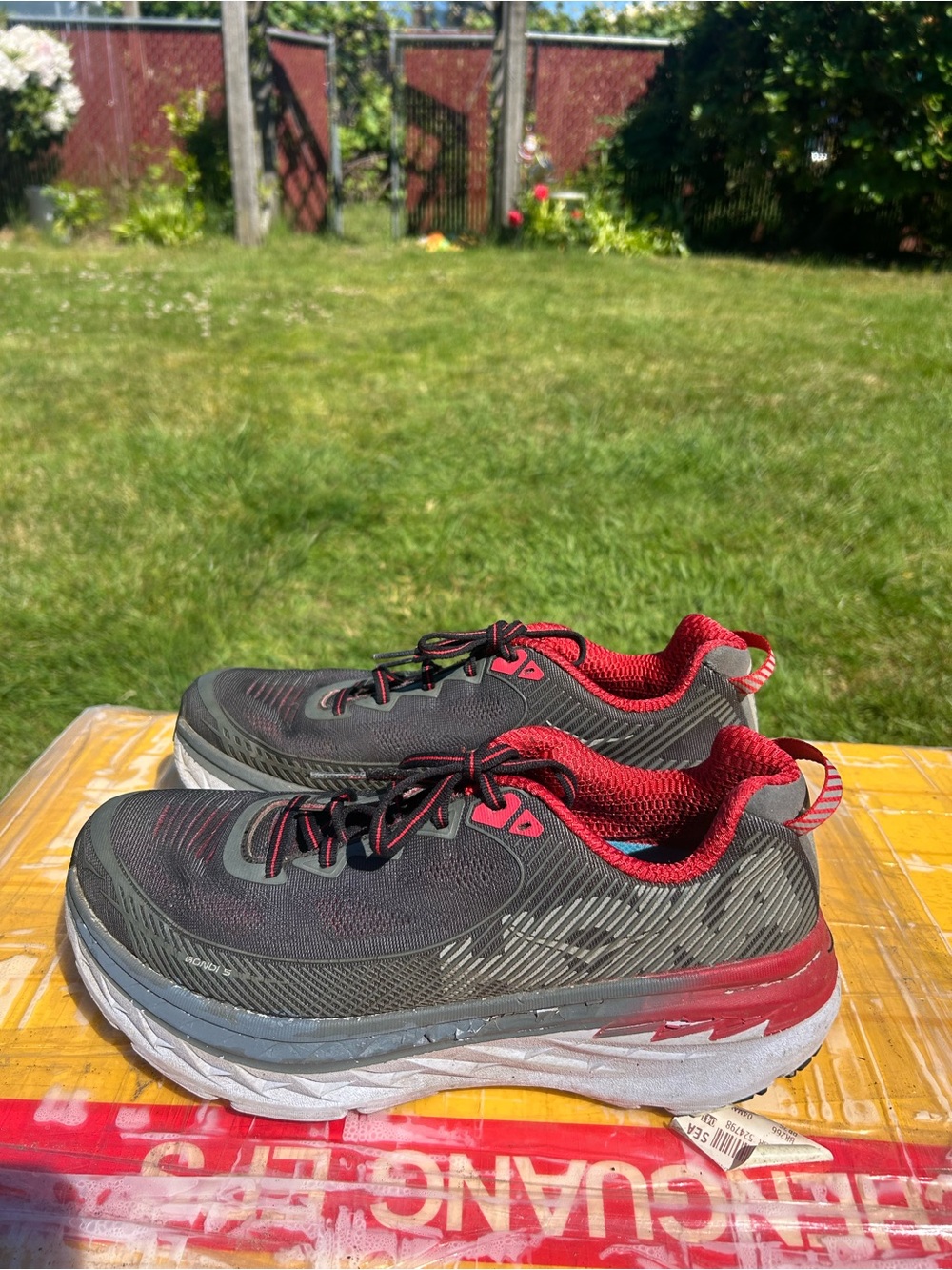 Hoka One One Men's in Gray and Red Athletic Running Sneakers Size 8.5